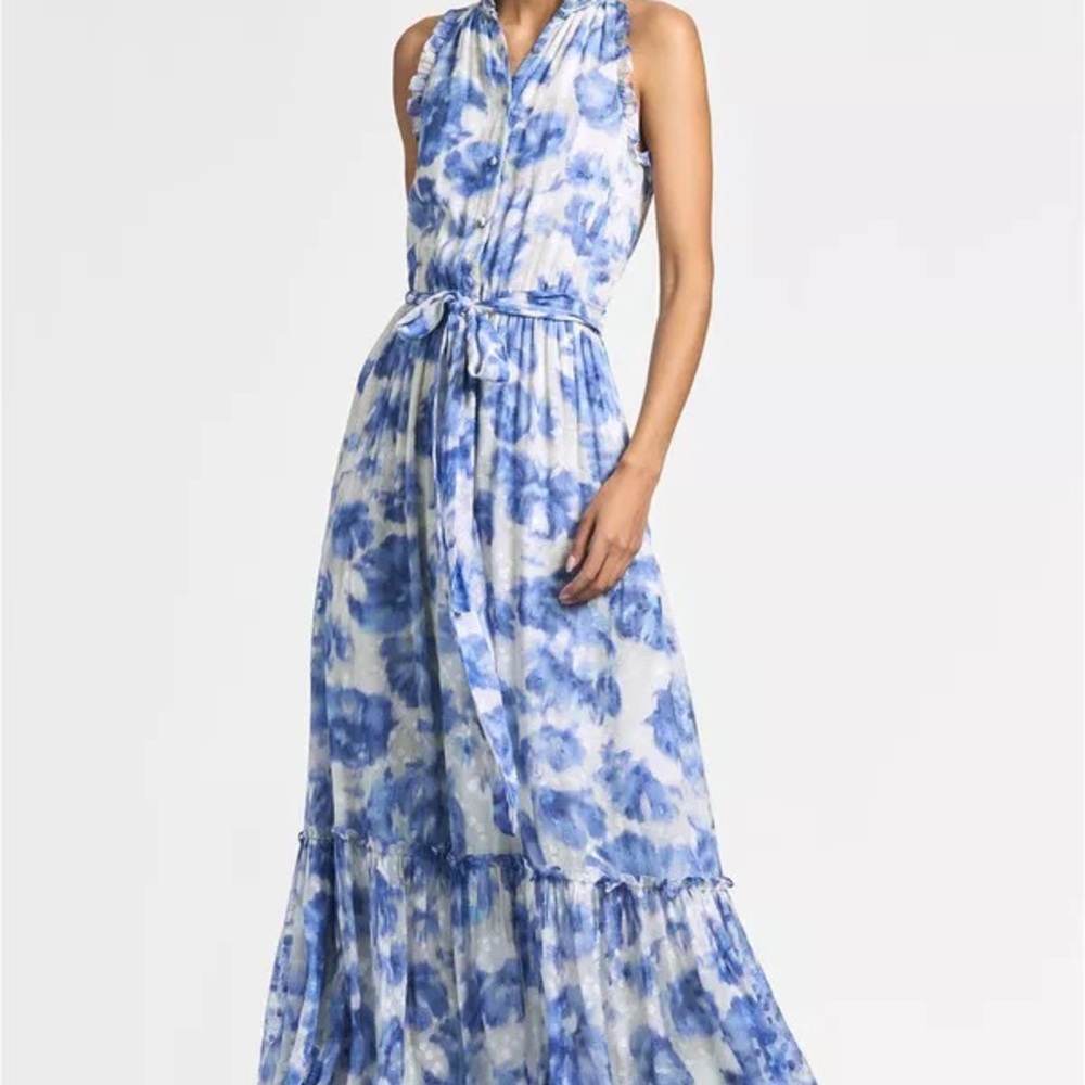 Sachin + Babi Blue and White Ruffled Tiered Maxi Dress